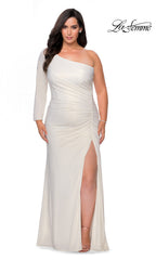 La Femme Long Metallic Plus-Size Formal Prom Dress