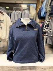 Women's Quilted 1/4 zip mock neck, navy, Chargers, script