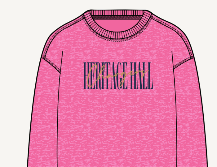 Women's Sweatshirt, chicka-d, bubblegum, HHall script gold Chargers