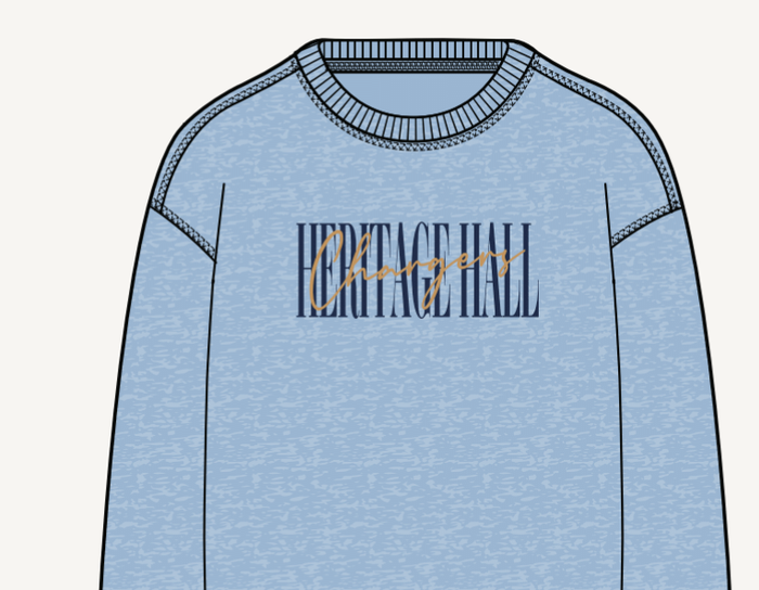 Women's Sweatshirt, chicka-d, faded denim, HHall script gold Chargers
