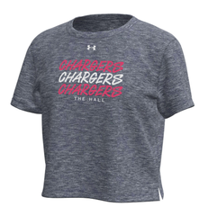 Youth Girls breezy tee, Under Armour, navy hthr, Chargers x3 The Hall